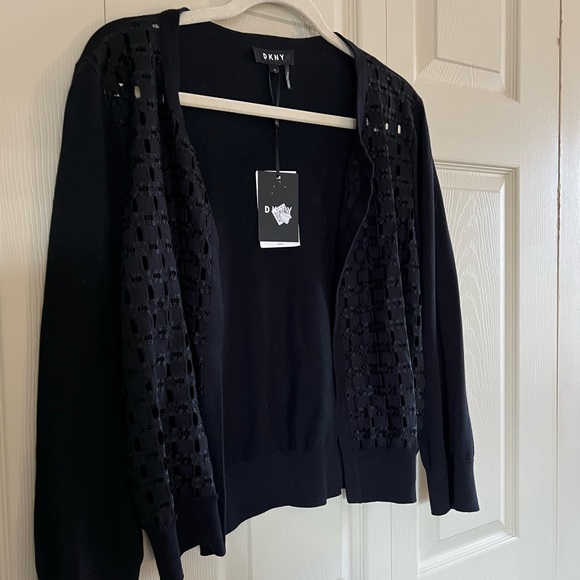 NWT DKNY Cardigan Sweater - Open Lace Front Bolero Black Womens - Large. - Picture 7 of 9